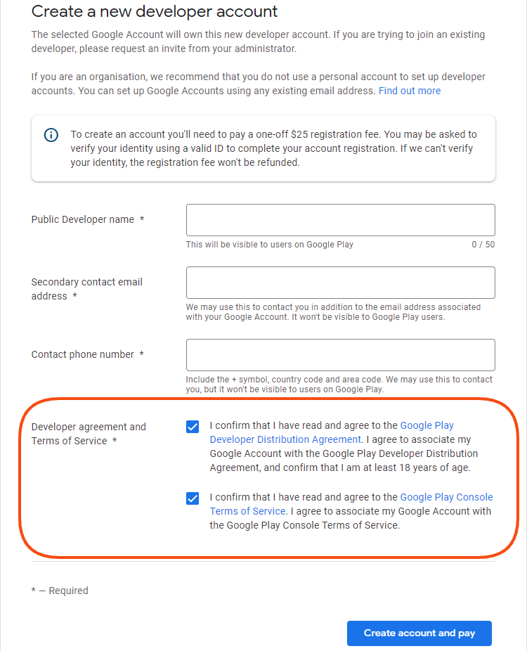 Accept Developer Agreement on Google Play Console